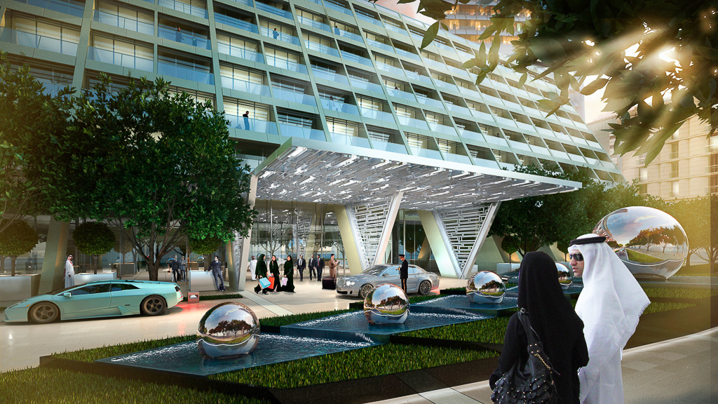 A group of people outside a building.